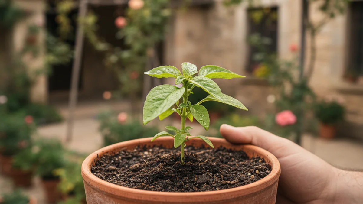 Imatge genèrica d'unes mans trasplantant un plançó en un test per a un projecte de reforestació.