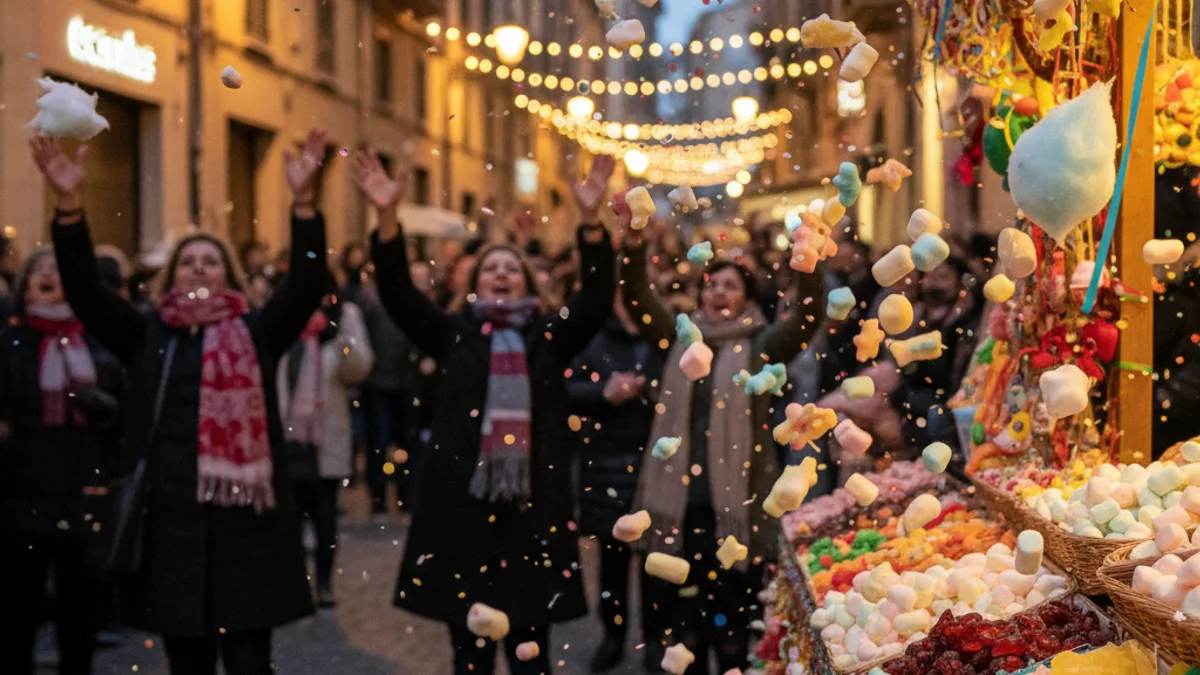 Imatge genèrica de caramels de colors durant una celebració festiva al carrer.