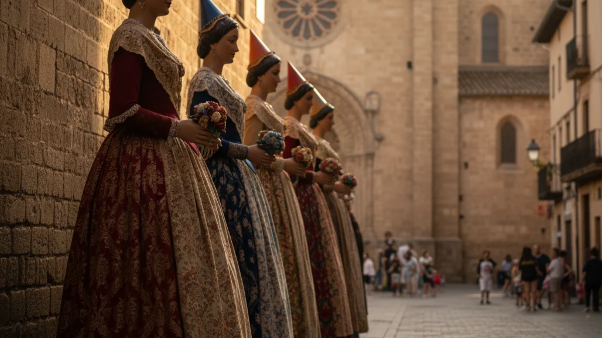 Imagen genérica de figuras gigantes femeninas preparadas para un pasacalles en un pueblo catalán.