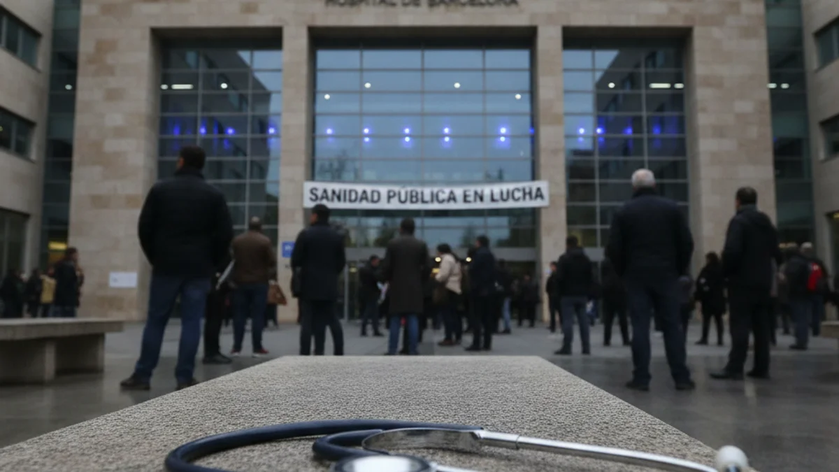 Imatge genèrica de l'entrada d'un centre hospitalari durant una jornada de vaga.