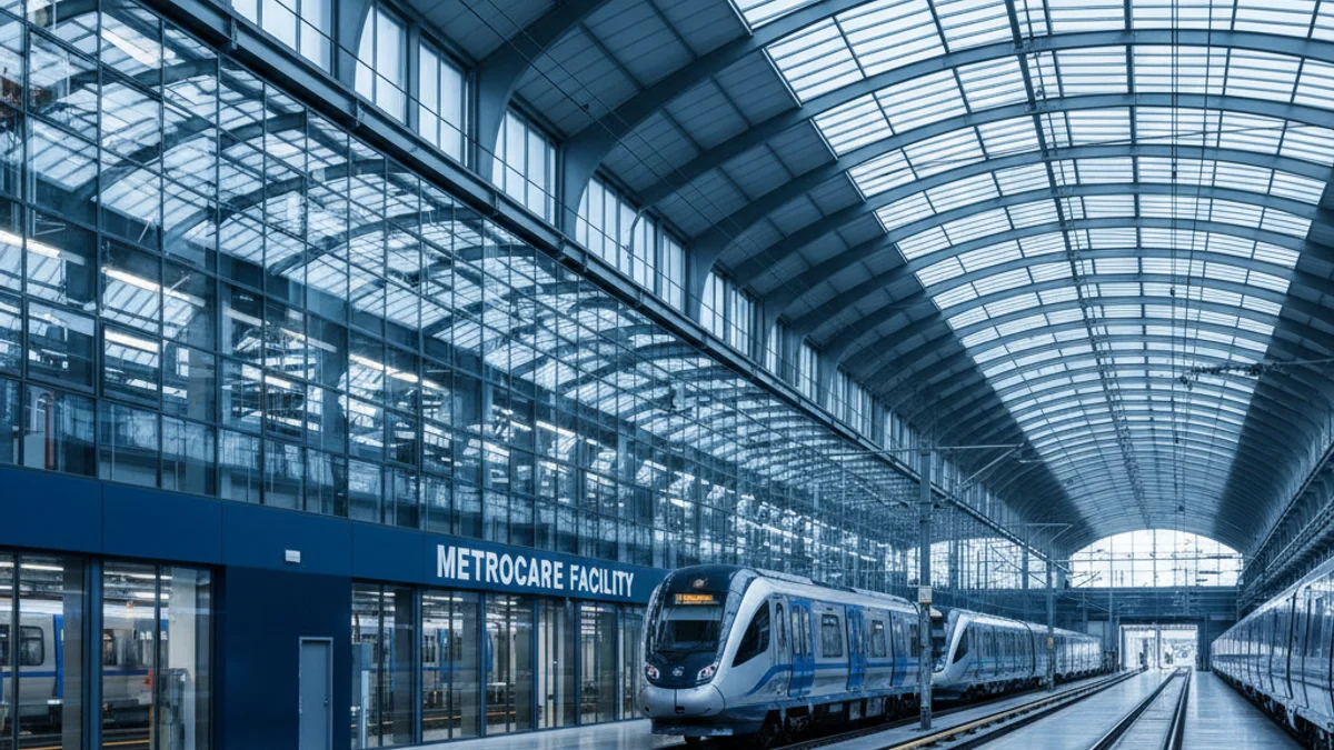 Imagen genérica de unas cocheras de metro con varios convoyes estacionados para mantenimiento.