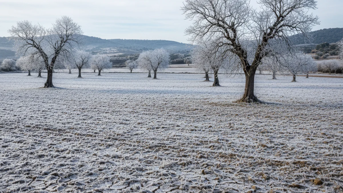 Imatge genèrica d'uns camps de cultiu gebrats durant una onada de fred intens.
