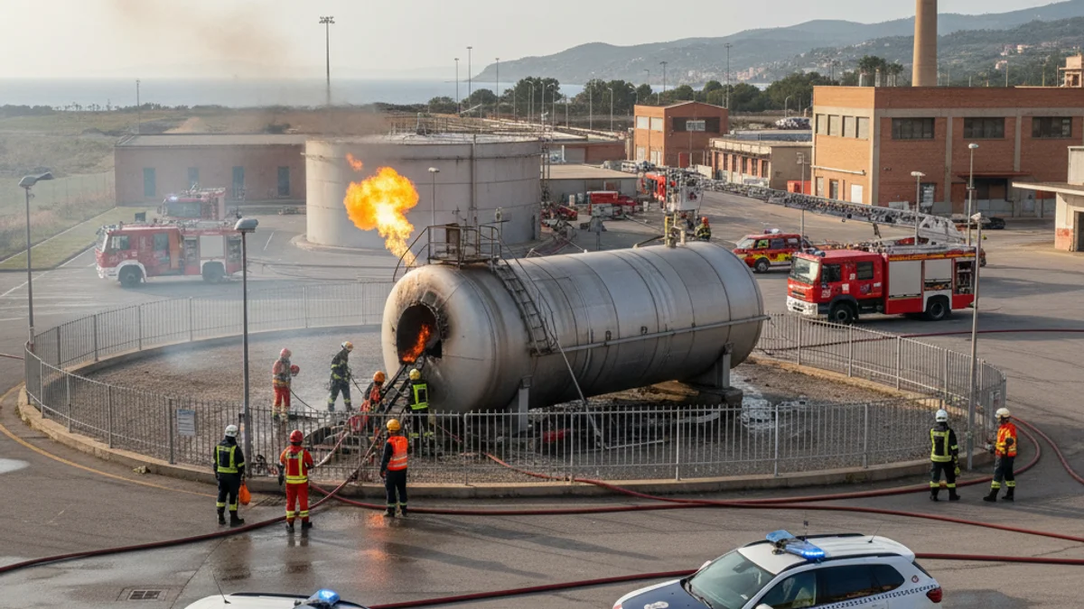 Generic image of emergency services and Mossos d'Esquadra during an industrial drill.