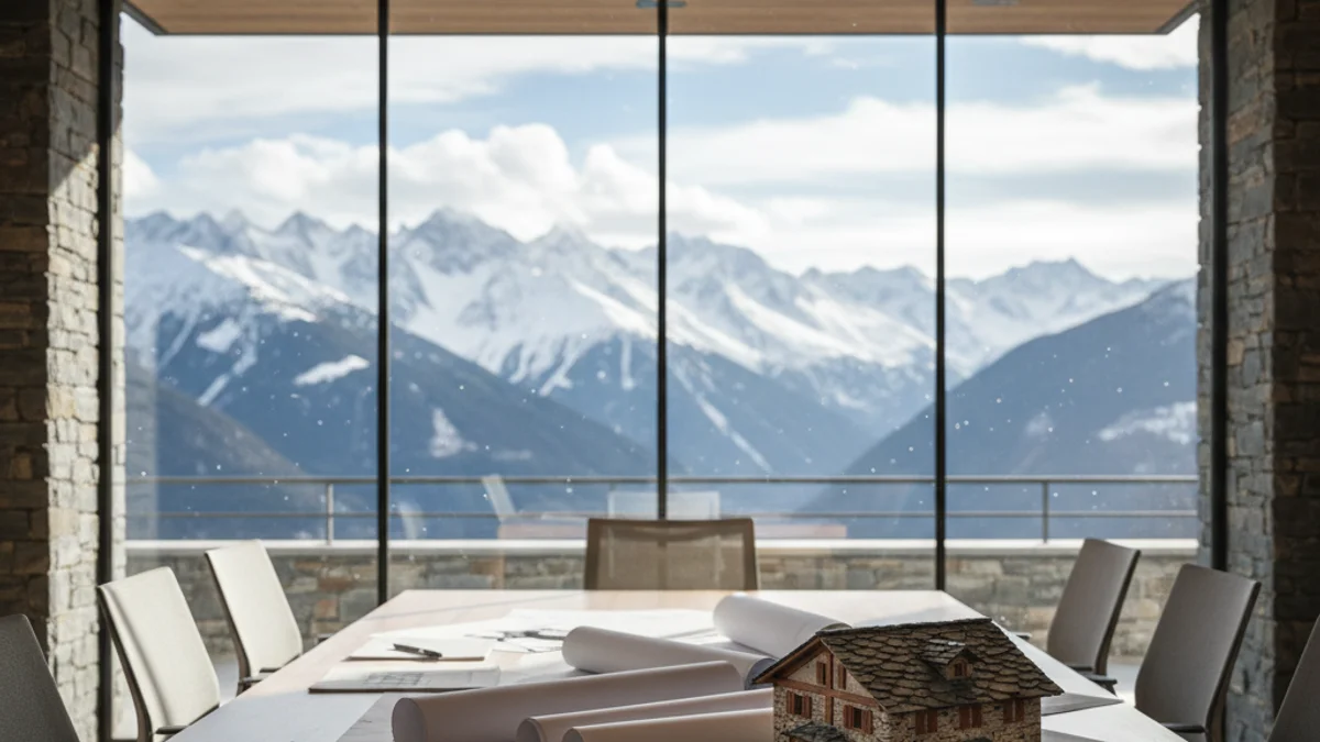 Imagen genérica de una reunión técnica sobre urbanismo y vivienda en una zona de montaña.