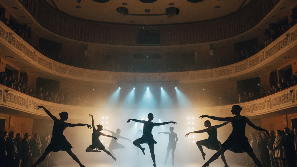 Imatge genèrica d'una actuació de dansa contemporània en un escenari amb il·luminació dramàtica.