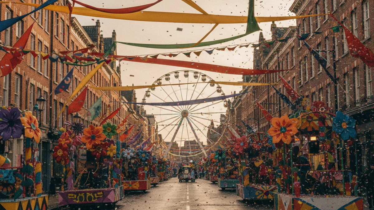Una carrossa de Carnaval desfilant per un carrer amb gent al voltant.