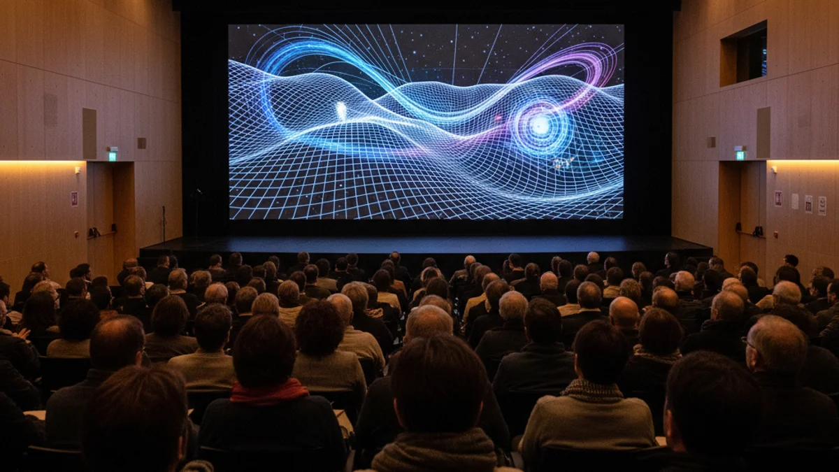 Imatge genèrica d'una conferència científica sobre l'espai i la relativitat.