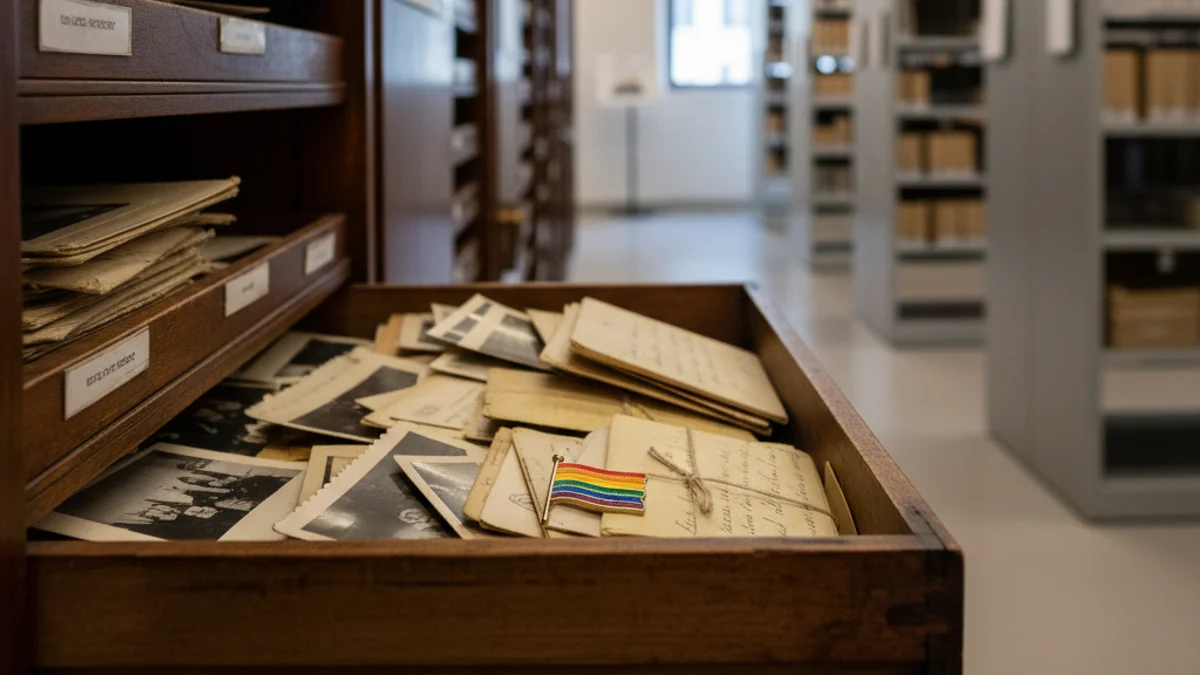 Imagen genérica de documentos antiguos y recuerdos en un archivo histórico.