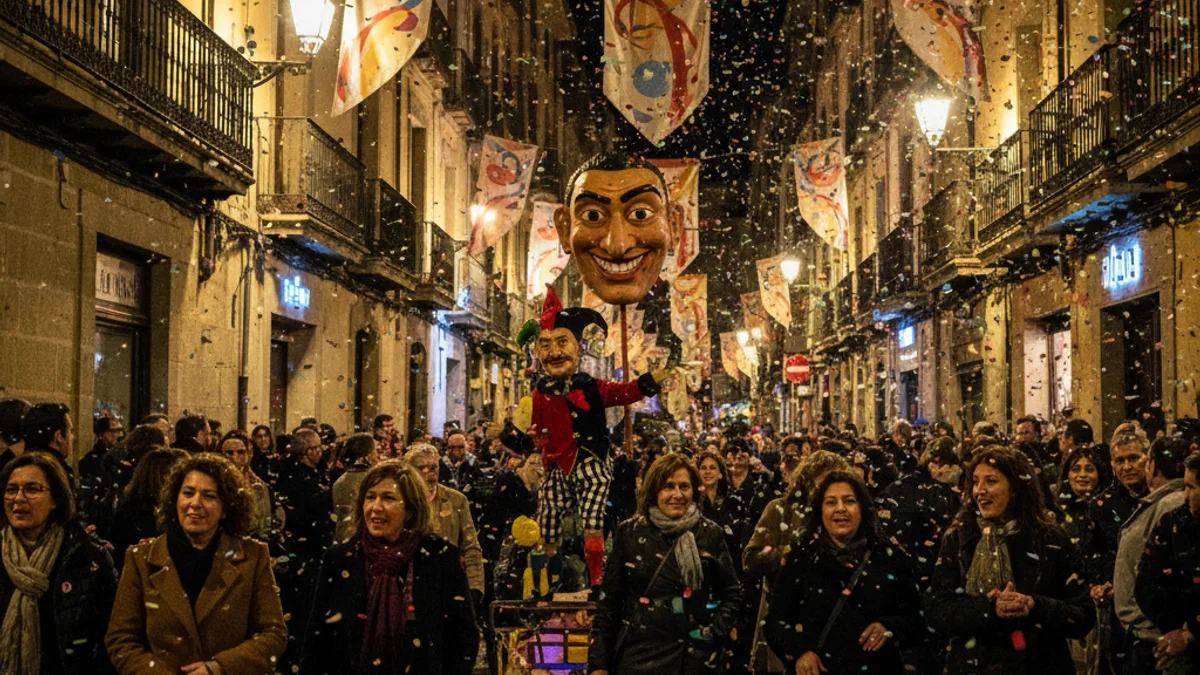 Imatge genèrica d'una celebració festiva al carrer amb confeti i llums de colors.