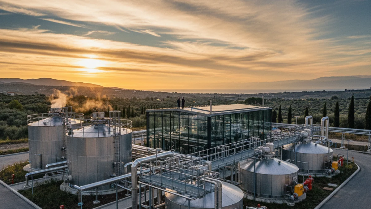 Imatge genèrica d'una planta de biometà amb tancs de processament.