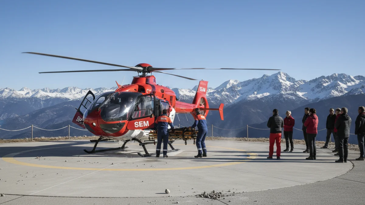 Imatge genèrica d'un helicòpter d'emergències mèdiques en una base de muntanya.
