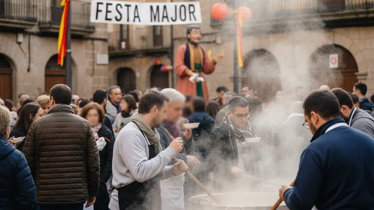 Imatge genèrica d'una celebració popular amb una gran cassola de menjar al carrer.