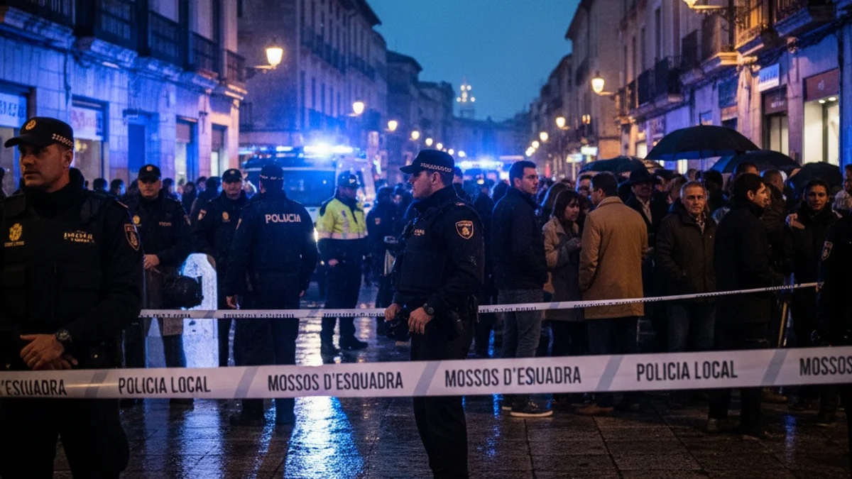 Generic image of blue police lights during a night operation in an urban area.