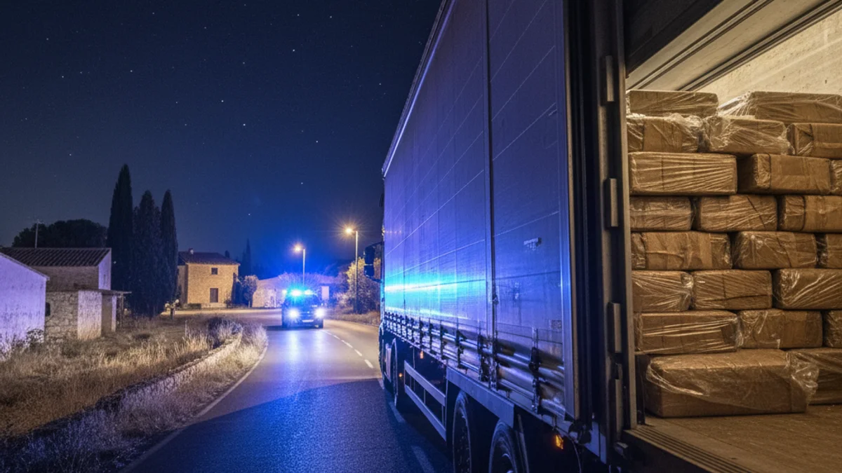 Generic image of a truck seized during a night police operation with hidden drug packages.