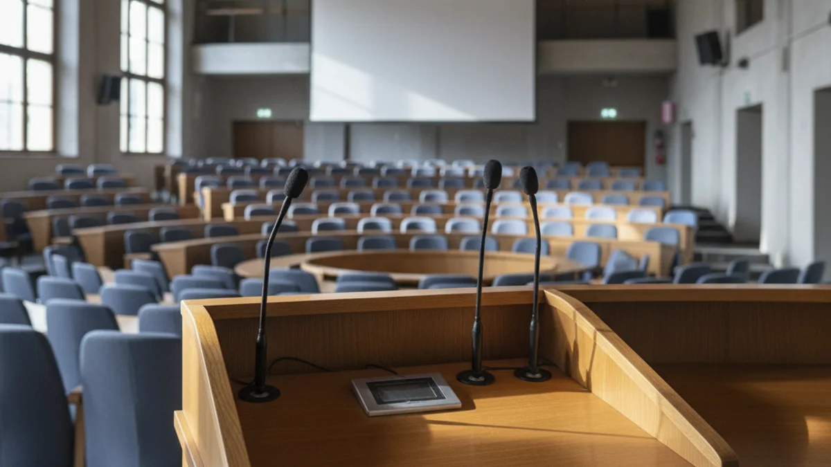 Generic image of a university auditorium prepared for an academic presentation.