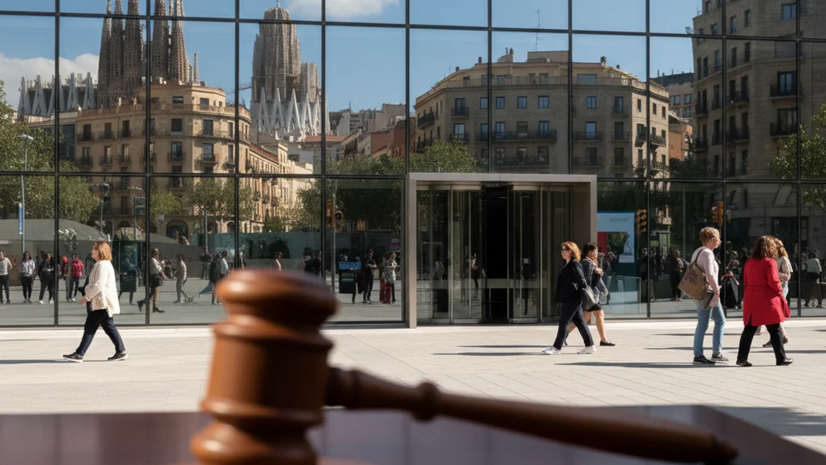 Imatge genèrica de la façana d'una escola de negocis i un mall de jutge simbolitzant un litigi.