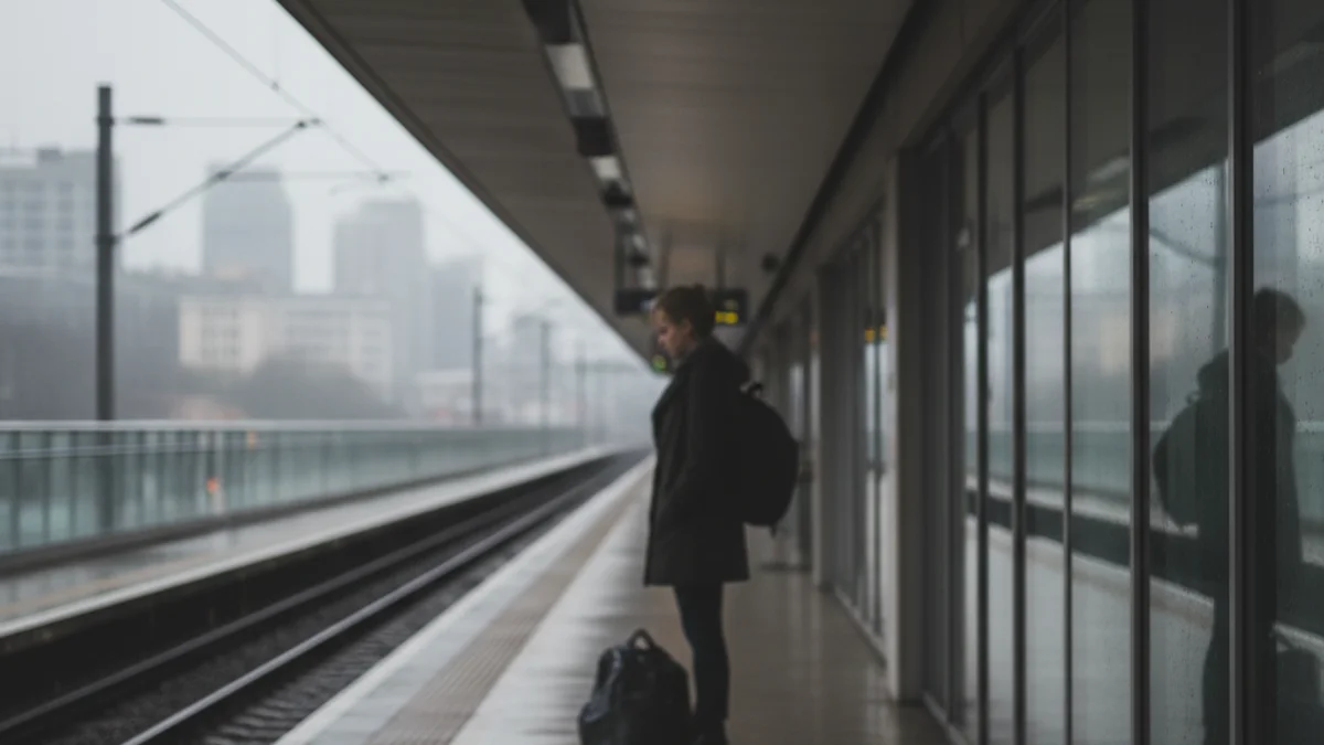 Imatge genèrica d'una andana de tren amb figures borroses esperant l'arribada d'un comboi de Rodalies.