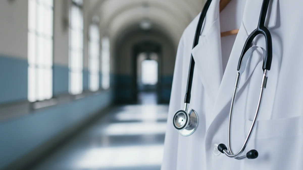 Imatge genèrica d'un estetoscopi en un entorn hospitalari durant la vaga de metges.