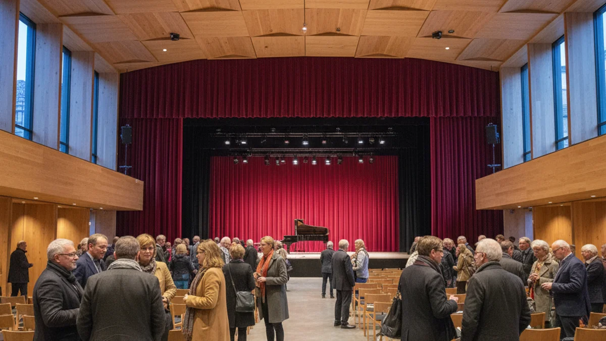 Imatge genèrica de l'interior d'un auditori cultural amb il·luminació càlida.