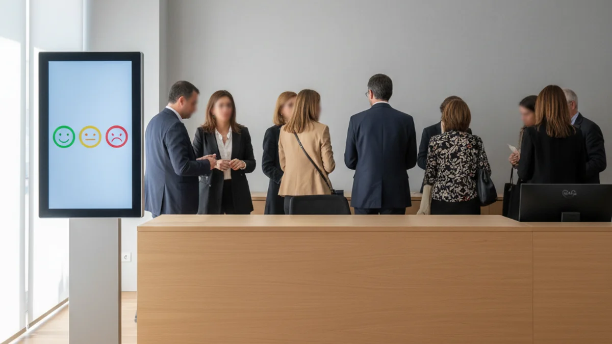 Imatge genèrica d'un punt d'atenció ciutadana modern amb un tòtem digital de valoració.