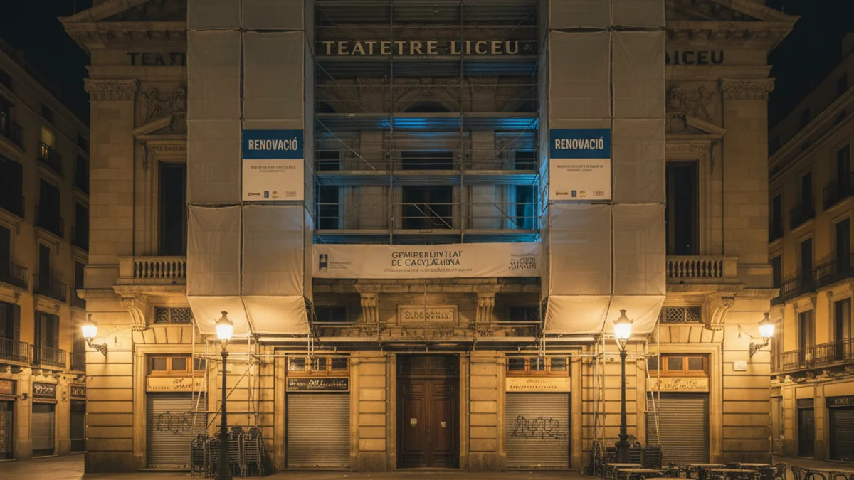 Imatge genèrica de la façana d'un teatre antic durant la nit en una localitat catalana.