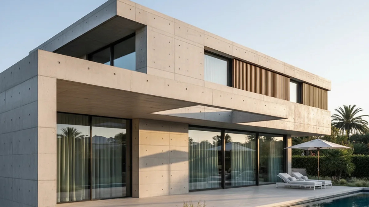 Generic image of a luxury modern villa built with concrete.