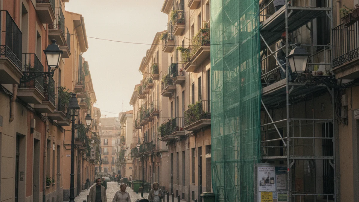 Imatge genèrica d'uns blocs de pisos en un procés de rehabilitació urbana a Barcelona.