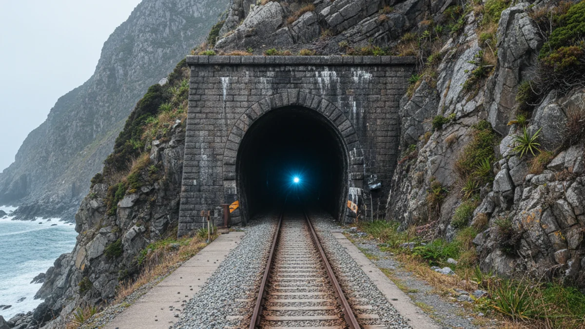 Imagen genérica de la entrada de un túnel ferroviario en una zona costera.