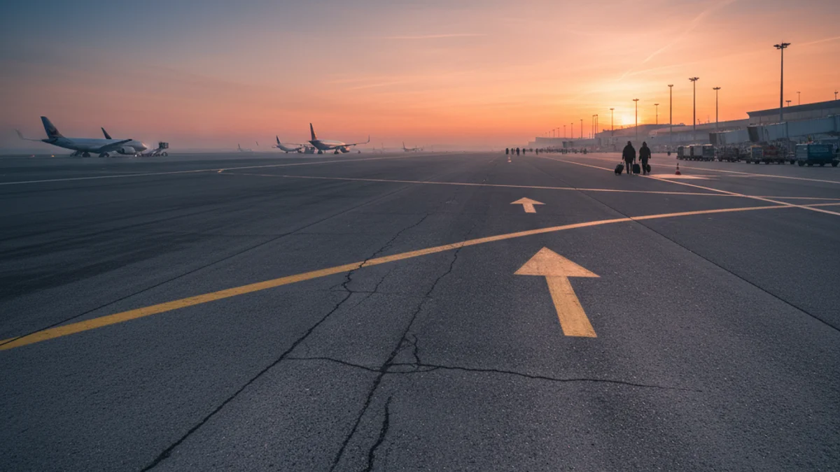 Generic image of an airport runway with ground markings.