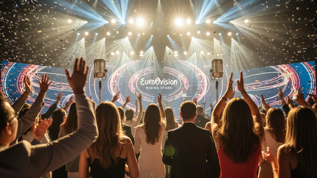 Imatge genèrica d'un plató de televisió amb llums d'espectacle i micròfons.