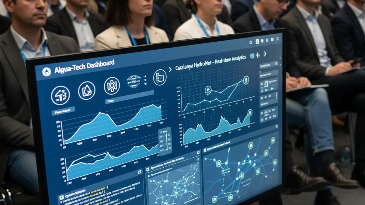 Generic image of a screen displaying digital data about water cycle management during a technical workshop.