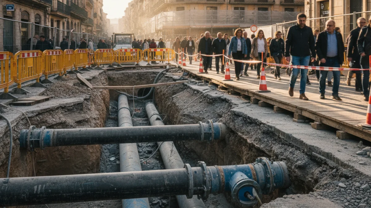 Imatge genèrica d'unes obres de renovació de la xarxa d'aigua en un carrer urbà.