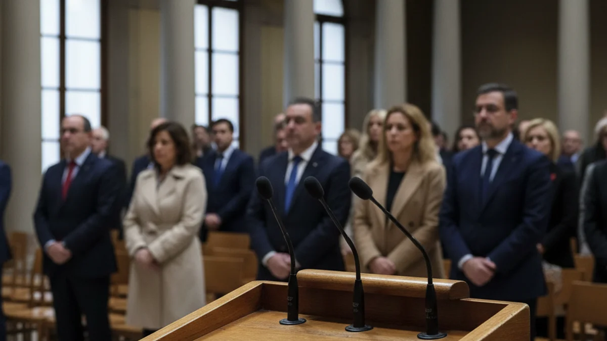 Imatge genèrica d'un podi amb micròfons en una sala institucional.