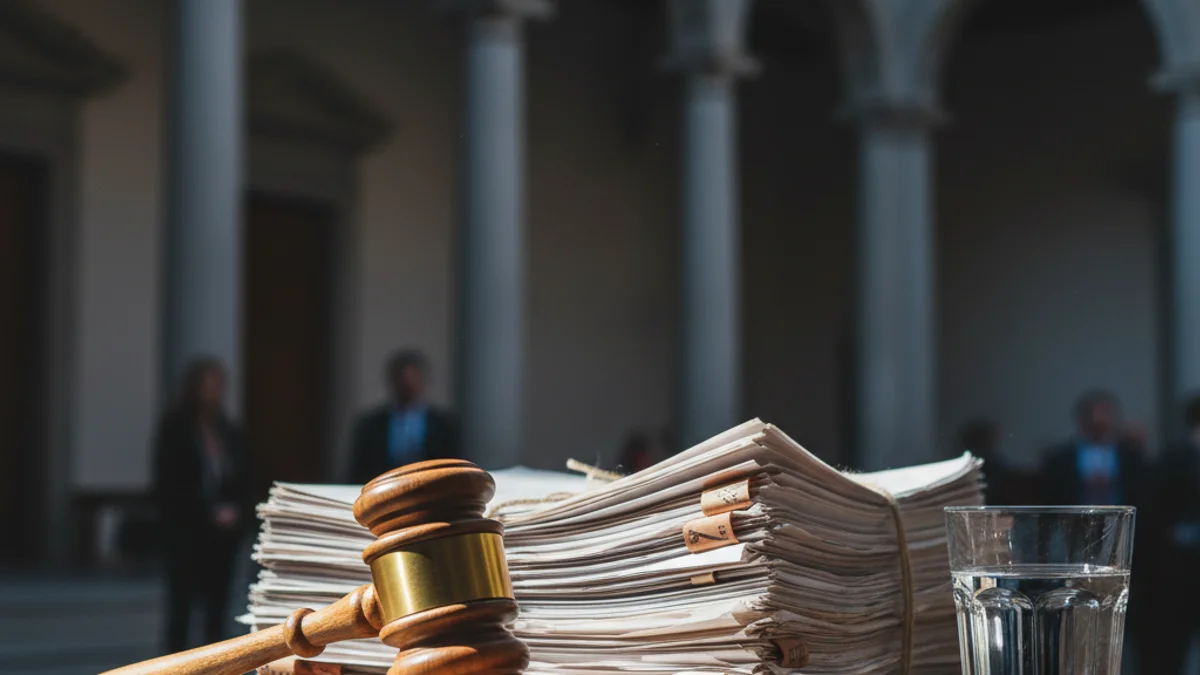 Imatge genèrica de l'interior d'una sala de plens municipal amb documents oficials.