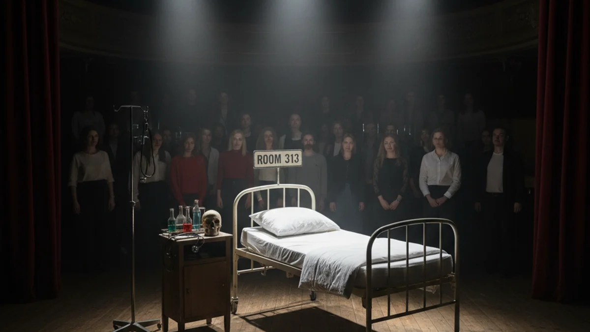 Imatge genèrica d'un escenari teatral amb un llit d'hospital sota els focus.