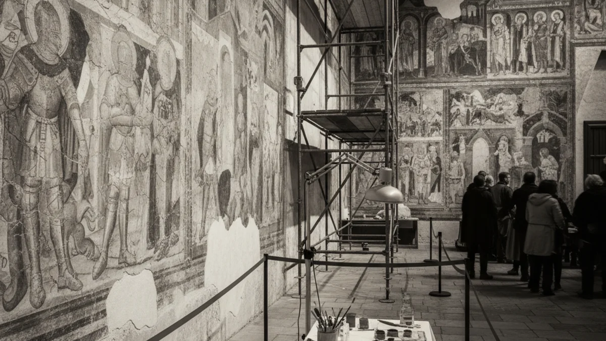 Imatge genèrica d'unes pintures murals medievals en un museu.