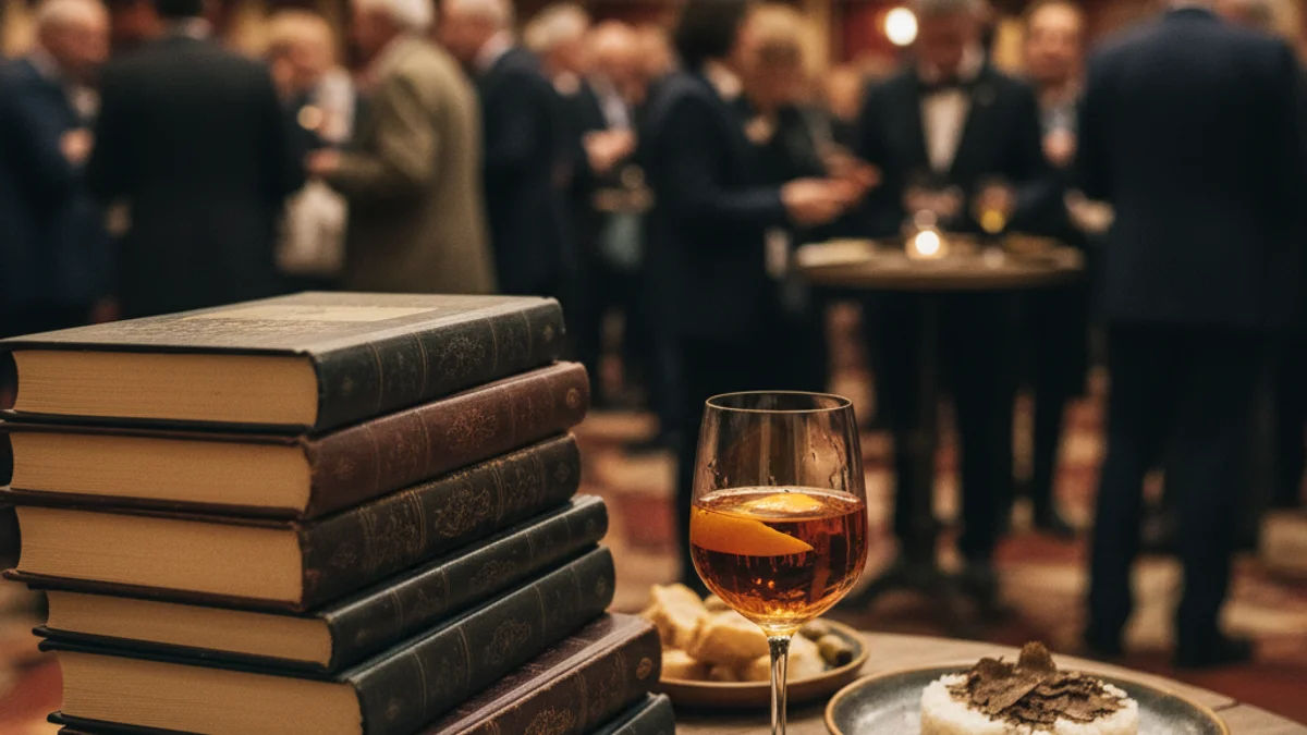 Imagen genérica de un evento cultural con libros y degustaciones gastronómicas.