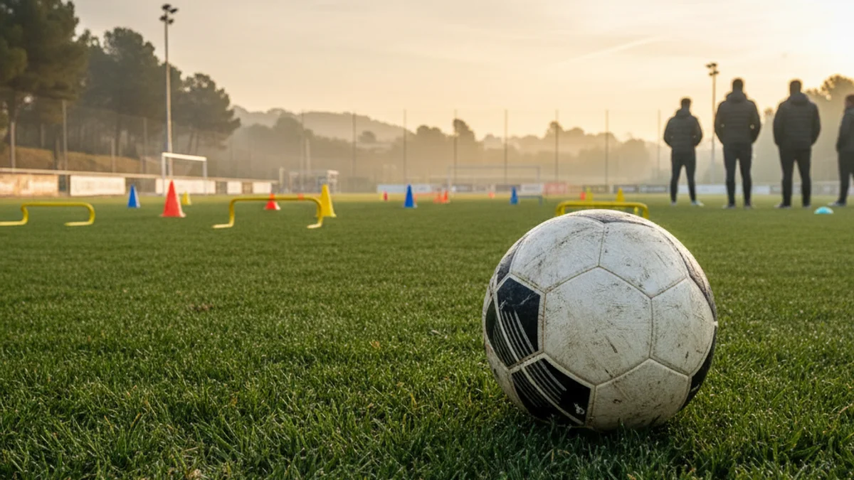 Imatge genèrica de la gespa d'un camp de futbol d'entrenament amb una pilota.