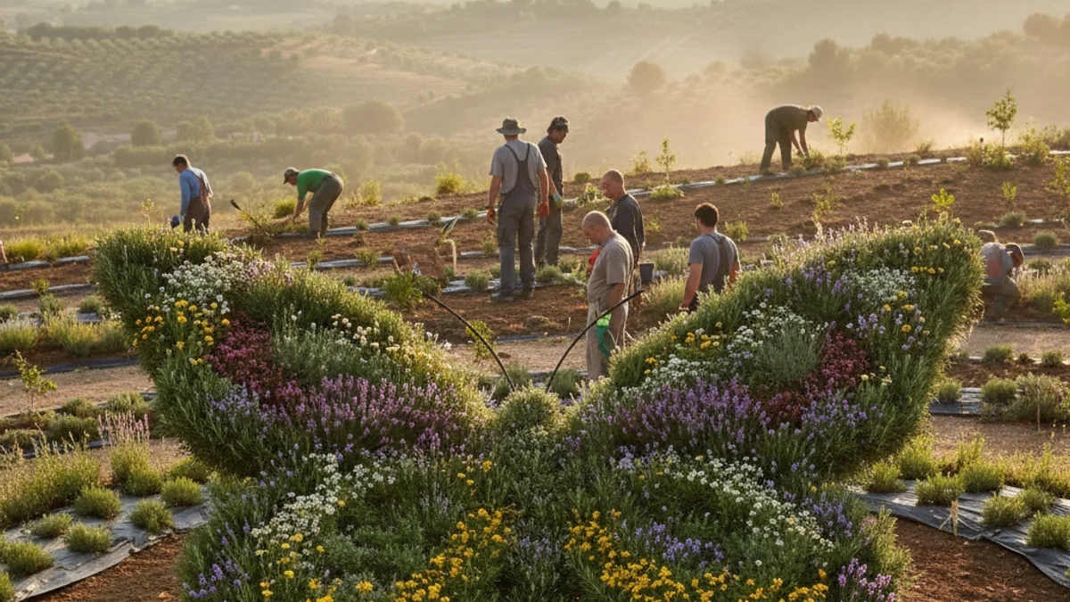 Imagen genérica de una escultura vegetal en forma de mariposa en un entorno natural.