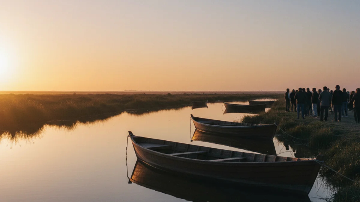 Imatge genèrica del paisatge natural del Delta de l'Ebre durant la posta de sol.