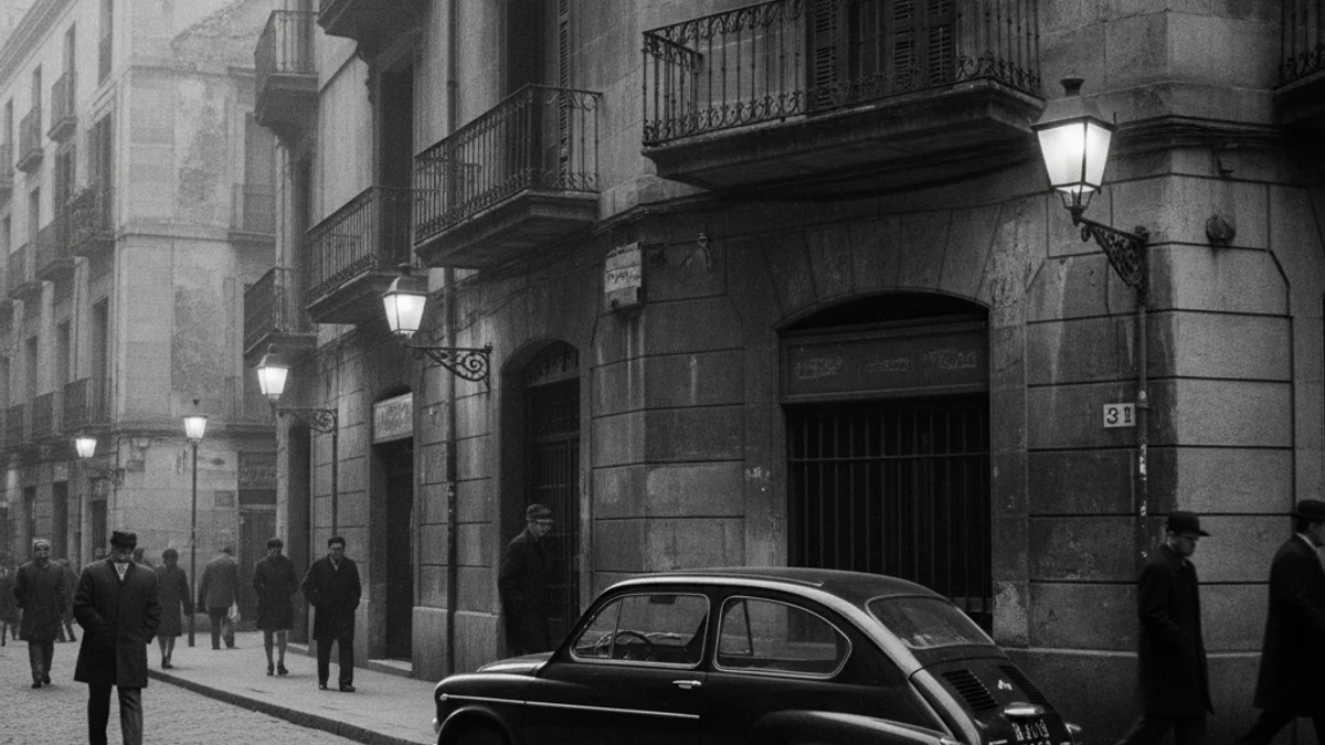 Imagen genérica de una fachada antigua y oscura en la Barcelona de los años sesenta.