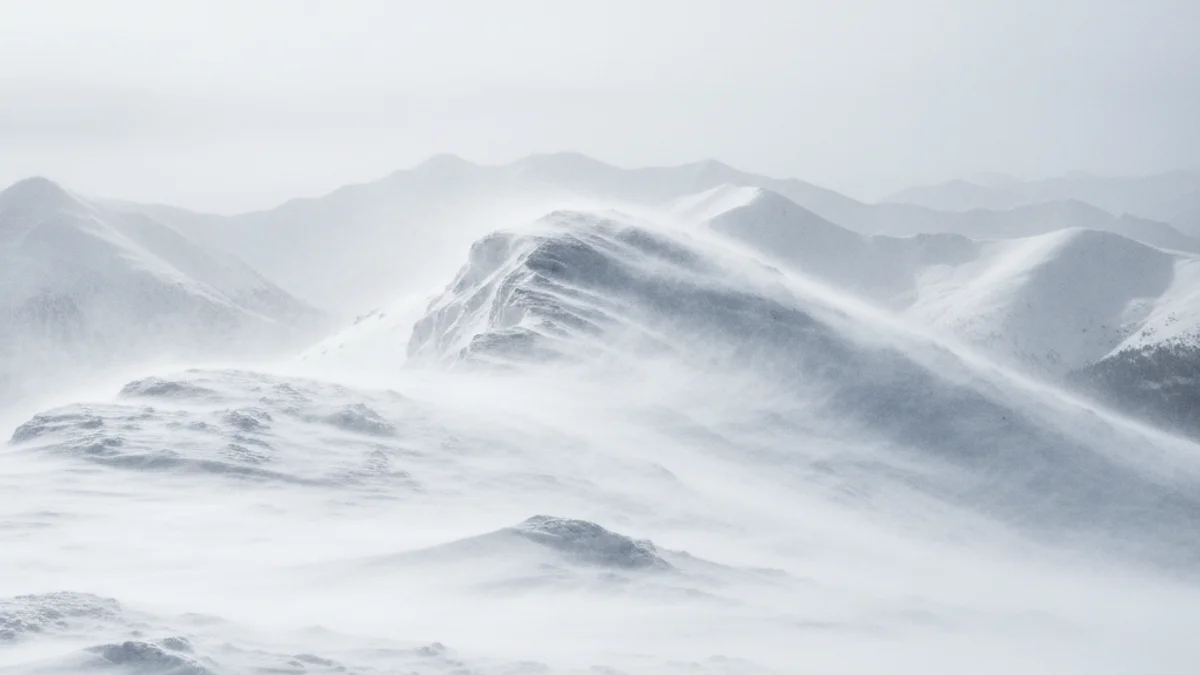 Generic image of a snowy peak in the Pyrenees during a snowstorm.