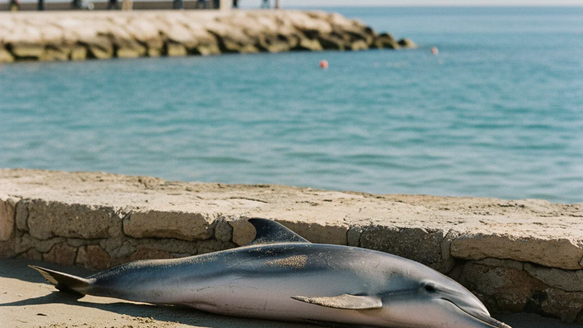 Imagen genérica de un delfín listado a la orilla del mar en una zona costera.