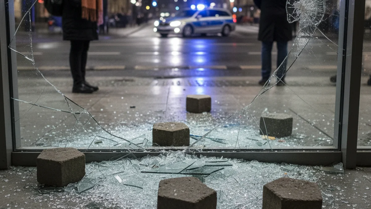 Imatge genèrica d'una finestra trencada amb restes de vidres a terra.