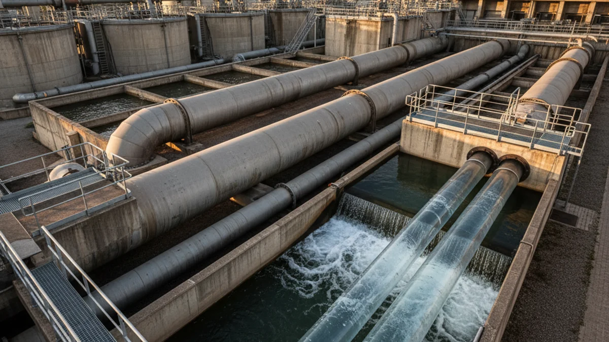 Generic image of a water treatment plant with large pipes and filtration systems.
