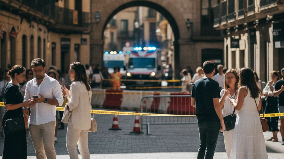 Generic image of an urban intersection with emergency lights and a safety perimeter.