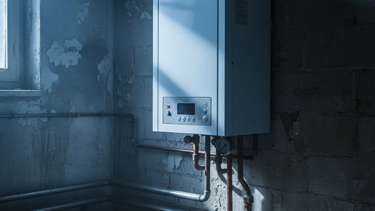 Imatge genèrica d'una caldera de gas en una llar durant l'hivern.