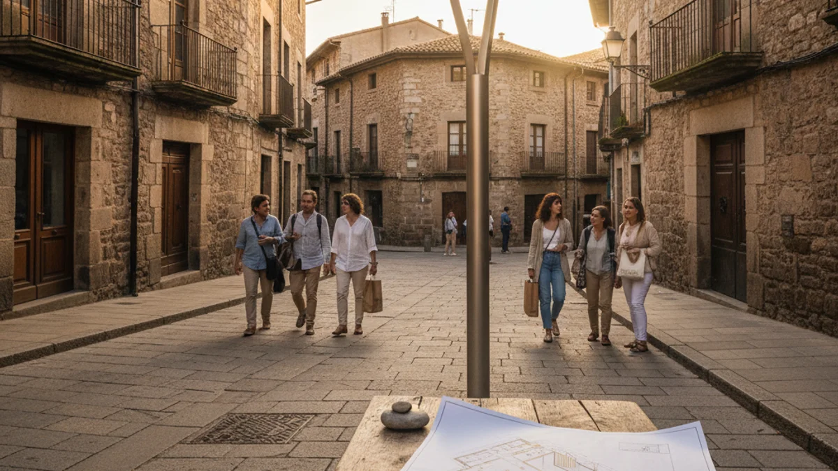 Imagen genérica de un casco antiguo con edificios de piedra y calles estrechas en proceso de rehabilitación.