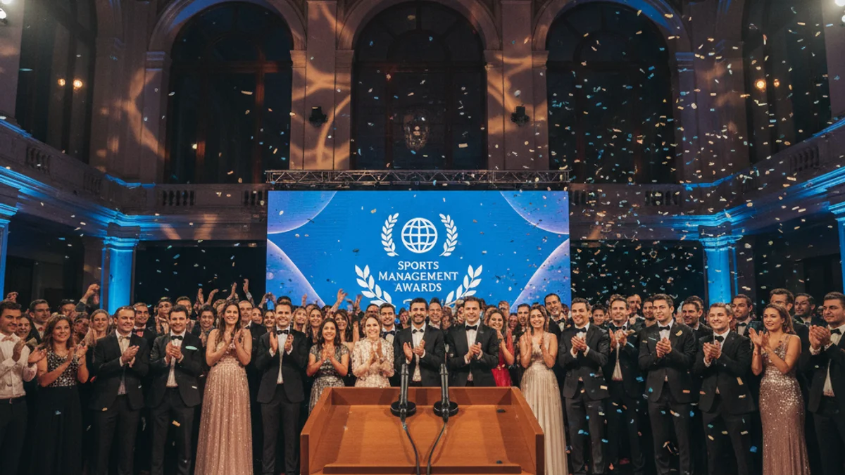 Imatge genèrica d'un podi amb micròfons en una sala d'actes durant un lliurament de premis.