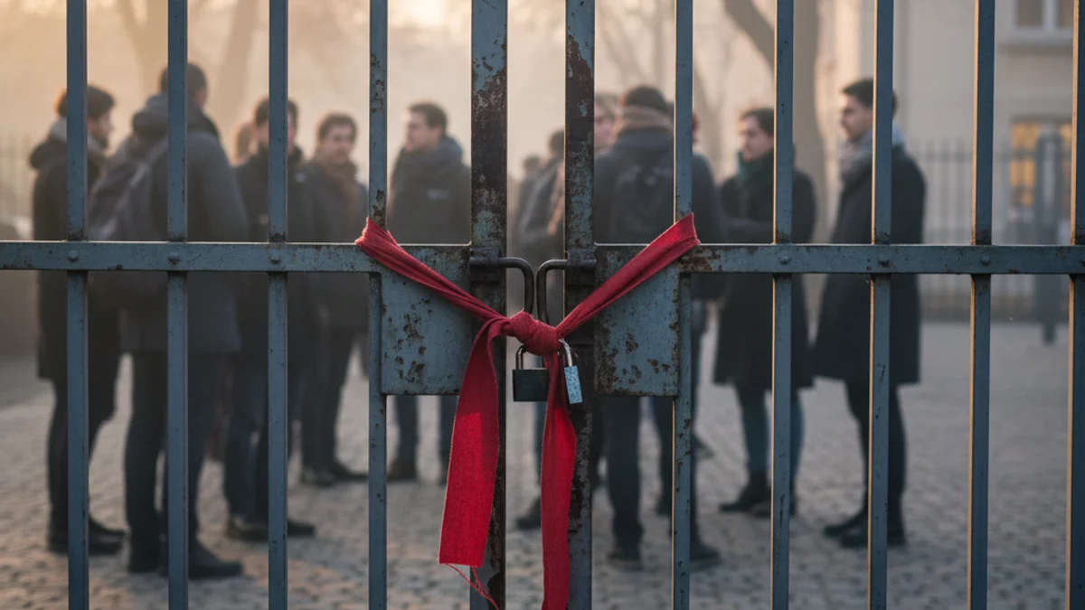 Imatge genèrica d'una porta d'un centre educatiu tancada durant una jornada de vaga.